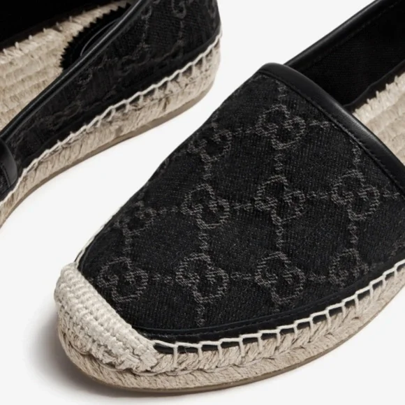 Gucci Black Suede Microguccissima Micro GG Logo Espadrille Flats Sandals US 6 - Picture 1 of 14
